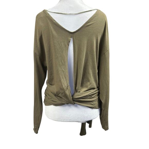 NEW Zara Perfect Basics Olive Long Sleeve Open Tie Back Top Sz S - Picture 3 of 8